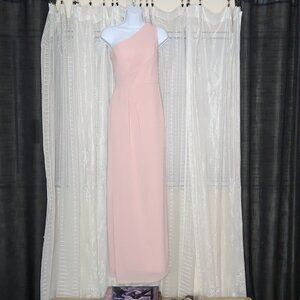 Rose Pink Chiffon Social Bridesmaids One Shoulder Formal Maxi Dress W/ Slit Sz12